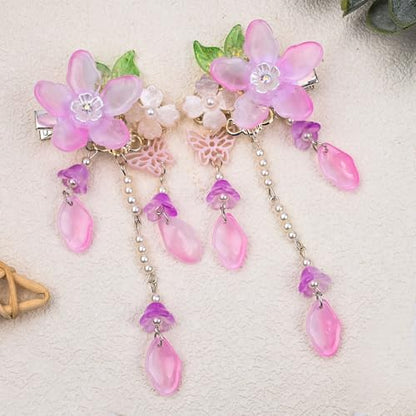 A Pair Wedding Hair Clips, Handmade Floral Design Crystal Hair Clips Pearl Barrettes, Rhinestones Flower Clips Pearl Headpieces Hair Pins Hair Accessories for Women Girls (Purple&Green) - color: Purple&Green
