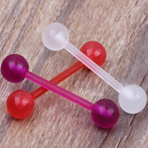 Glow in the Dark Barbell Piercing Kit for Women Men Acrylic Cute Nipple Bars Hypoallergenic 14 G Tongue Piercings Ring Set Long Body Jewelry Flexible Jewellery 2 pcs Size 16 MM - color: Red