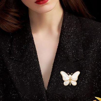 HETICA Animal Brooch for Women, Funny and Cute Flower Brooch Safety Pins Clothing Backpack Hat Decoration Enamel Pins Fashion Women Brooches and Pins Jewelry - style: Mother-of-Pearl Butterfly
