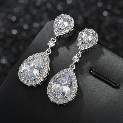 SELOVO Elegant Prong Teardrop Cubic Zirconia Vintage Style Party Bridal Pierced Dangle Earrings