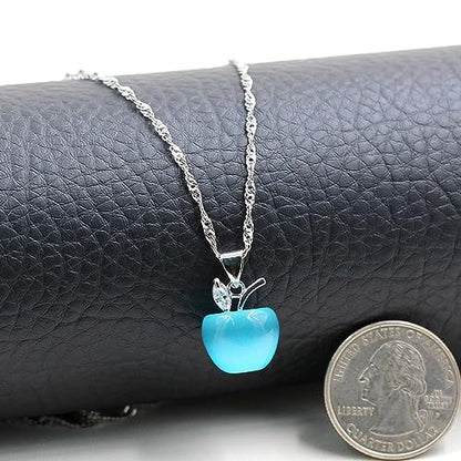 Uloveido Apple Necklace and Earrings Set for Women Cute Apple Jewelry Set for Teacher Mom YL007 - color: Blue