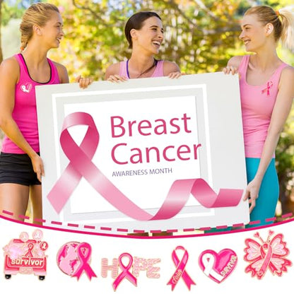 SANNIX 60Pcs Breast Cancer Pins, Pink Ribbon Enamel Lapel Pins Brooch Badge Bulk for Breast Cancer Awareness Accessories Survivor Month Charity Event Party Favors, 30 Styles - style: Breast Cancer Awareness Pins