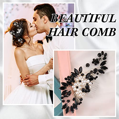 5 Pieces Wedding Hair Comb Bridal Pins Crystal Pearl Wedding Hair Accessories Rhinestone Flower Piece for Bride Bridesmaids Women(Black) - color: Black