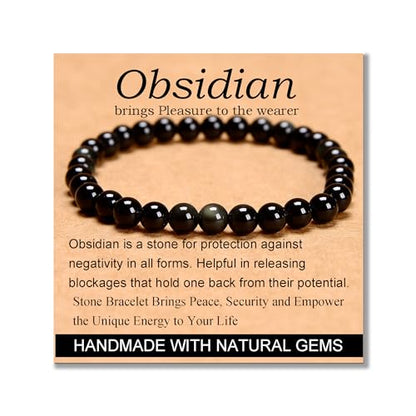 MASSIVE BEADS Handmade Yoga Stretch Elastic Bracelet Natural Stone Crystal Healing Power Energy Gifts for Unisex Adult 4mm 6mm 8mm 10mm - color: Black Obsidian(Pleasure), size: 6mm