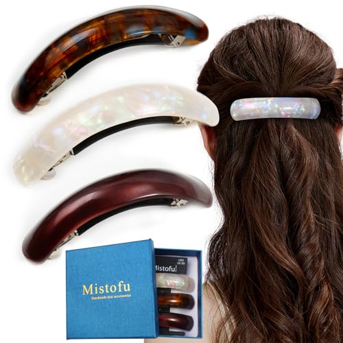 Mistofu Acetate Hair Barrettes for Women, French Style, 3-Pack, 3.93 in | Large Barrettes for Thick Hair, Tortoiseshell Barrettes, Fashion Hair Clips for Women Girls - color: HJ-Multicolor 1