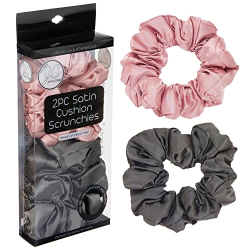 Jenny Capp 2pc Hair Scrunchies, Frizz Control Satin Hair Ties for Thick Hair No Damage