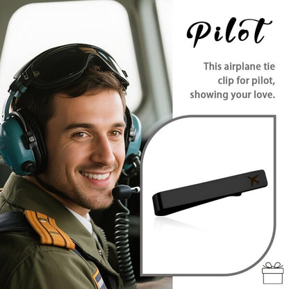 Mens Airplane Tie Clip for Boyfriend Husband Son Flight Attendant Accessories for Men - style: Black base model