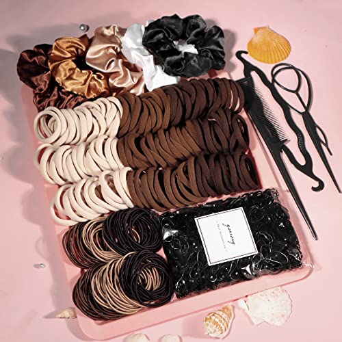 YANRONG Brown Hair Ties For Women Girls,Elastic Ponytail Holders Rubber Band For Thick Hair & Thin Hair Fashion Hair Accessories Set（809PCS） - color: Brown