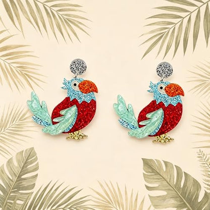 Cute Acrylic Tropical Fish Earrings Creative Parrot Hornbill Drop Dangle Earrings Stylish Animal Statement Earrings Daily Wear Jewelry for Women - color: Red Bird