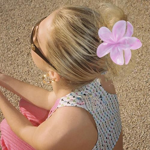 Flower Hair Clips for Women Girls Claw Clips Light Rose Pink Plumeria with Marble Design Barrettes Summer Hair Clip Fashion Hair Styling Accessories for Thick Thin Hair(3Pcs: 1 Large 2Small) - color: Light Rose-Pink