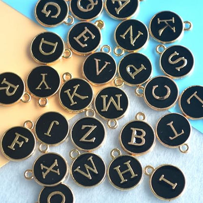 A-Z Letter Charms Round Enamel Alphabet Initial Pendant for Jewelry Making,Double-Side for Necklace Bracelet Earring DIY Craft - color: 4 sets(104pcs)-Black