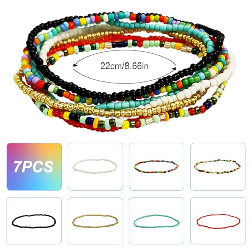 Inch Multicolor Boho Anklets for Women Stretch Seed Beads Funny DIY Rainbow Beaded Bracelet for Foot and Hand Chain Jewelry