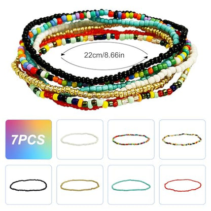 Inch Multicolor Boho Anklets for Women Stretch Seed Beads Funny DIY Rainbow Beaded Bracelet for Foot and Hand Chain Jewelry