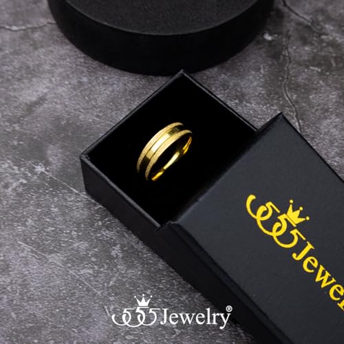 555Jewelry 4mm Sandblast Stainless Steel CZ Wedding Band Ring for Women & Men - color: Gold Style 8