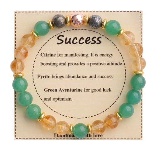 KSQS Healing Stone Bead Bracelet for Women, Natural Gemstones Balance Protection Bracelet, Spiritual Crystal Beads Bracelet Anxiety Relief with Meaning Card - color: Success