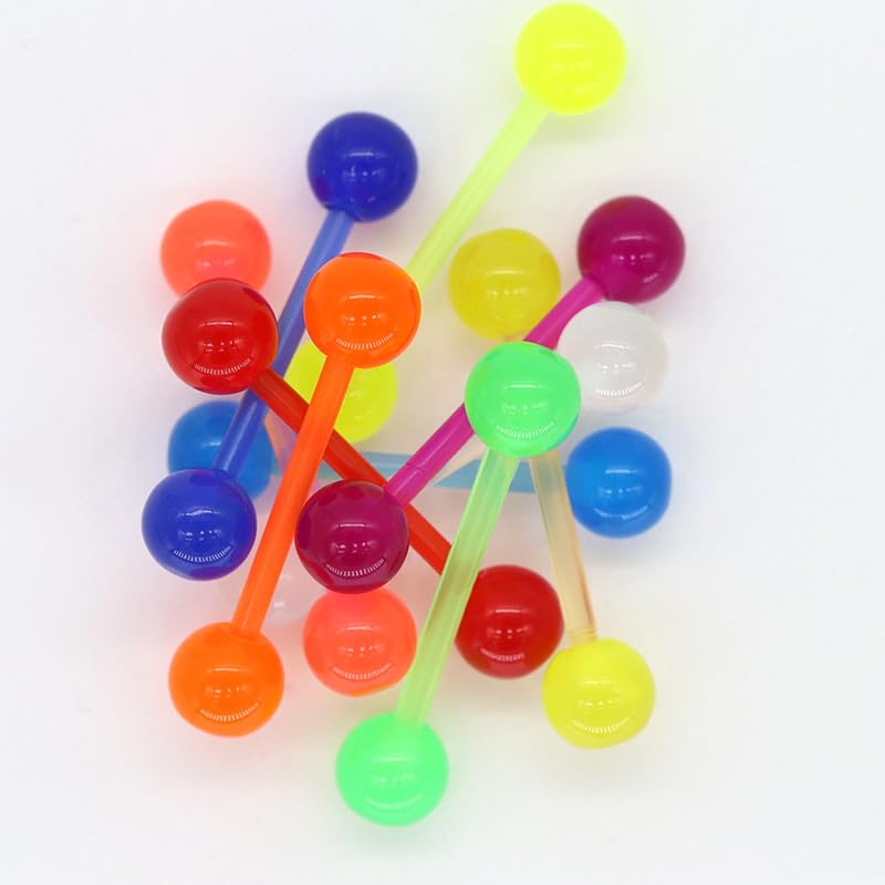 FORUBUS Colorful Tongue Rings Nipple Rings for Women Body Piercing Jewelry 14G 16mm Pierced Barbells Body Jewelry 50Pcs/30Pcs/20Pcs Pack - color: E-10pcs glow