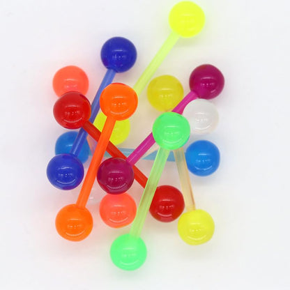 FORUBUS Colorful Tongue Rings Nipple Rings for Women Body Piercing Jewelry 14G 16mm Pierced Barbells Body Jewelry 50Pcs/30Pcs/20Pcs Pack - color: E-10pcs glow