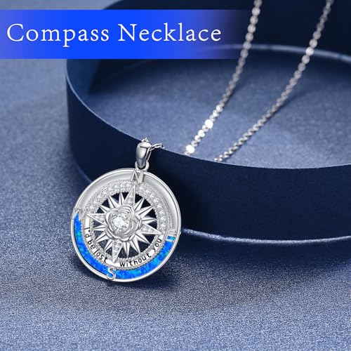 Compass Necklace Sterling Silver Nautical Graduation Gift | 925 Sterling Silver compass pendant with meaningful nautical design, jewelry for women, graduation and travel gift - color: Silver-10