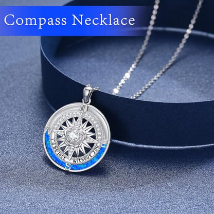 Compass Necklace Sterling Silver Nautical Graduation Gift | 925 Sterling Silver compass pendant with meaningful nautical design, jewelry for women, graduation and travel gift - color: Silver-10