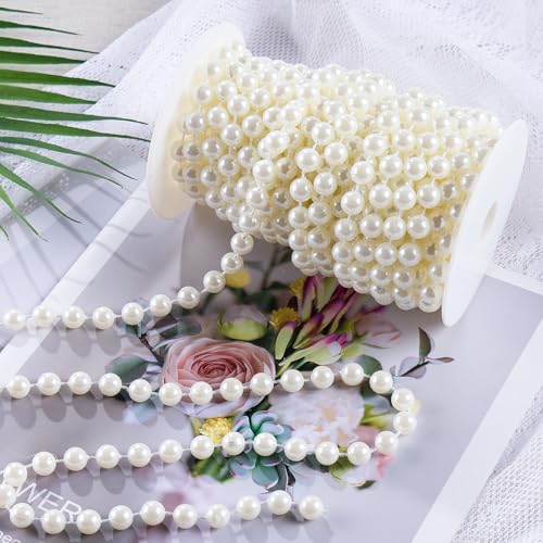 Pearls String Beads 33 Feet Faux Pearls Roll for Crafting Christmas Tree | 10mm Ivory Beaded Garland Flowers DIY Wedding Party Centerpiece Party Jewelry Decoration - size: 10mm/10.1m