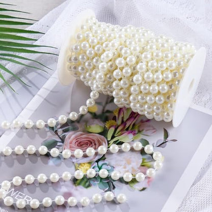 Pearls String Beads 33 Feet Faux Pearls Roll for Crafting Christmas Tree | 10mm Ivory Beaded Garland Flowers DIY Wedding Party Centerpiece Party Jewelry Decoration - size: 10mm/10.1m