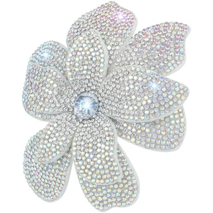 3.74 Inches Rhinestone Camellia Flower Brooch Pins & Hair Clips for Women Elegant Created Crystal Lapel Pin Brooches Wedding Party - color: White