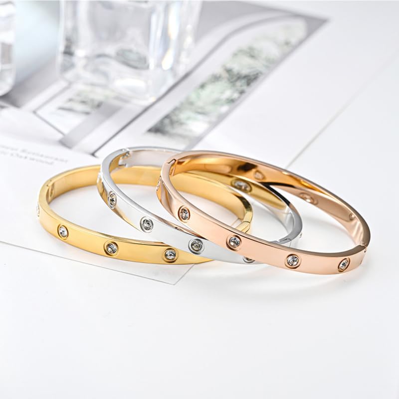 Friendship Love Bracelet for Women, 18K Gold Plated Titanium Steel Cuff - color: Gold, size: Zircon 7''
