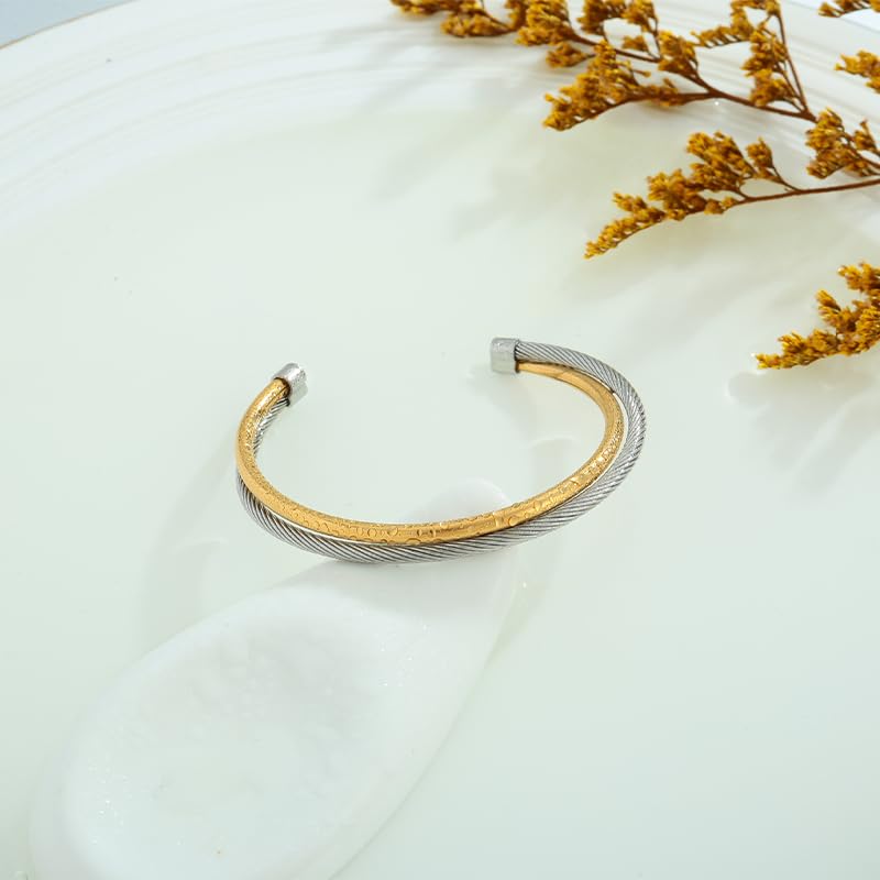 LILIE&WHITE Gold And Silver Bracelets For Women With Braided Design Chic Gold Bangle Statement Bracelet Cuff Bracelets Fashion Jewelry - color: SL22885A