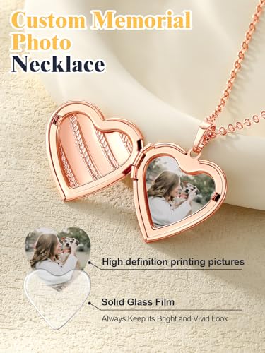 U7 Women Locket Necklace, Heart Photo Lockets Hold Picture, Gift Box Packed | Gold/Silver/Rose Locket Charm, Custom Picture and Engravement Heart Pendant, 20" Chain, Personalized Gift for Mom Wife Friend - color: 05# Rose Gold Stripe