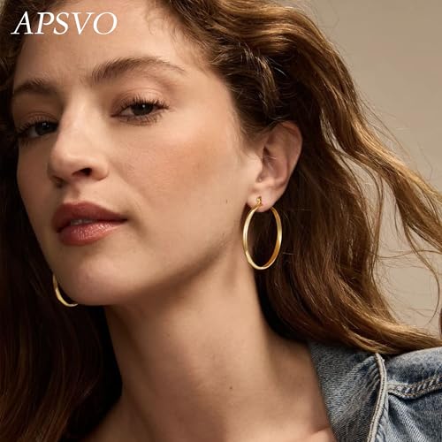 Apsvo Hoop Earrings for Women, 5mm Wide 14K Gold Plated/Silver Hoop Earring Hypoallergenic 925 Sterling Silver Earrings Lightweight Large Earrings for Women - color: 3mmWide-40mmGold