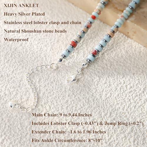 XIJIN Natural Stone Beaded Anklets for Women Handmade Beach Boho Turquoise Beads Ankle Bracelet Jewelry Gift for Her - color: Silver-C