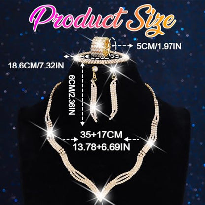 Rhinestone Bridal Wedding Jewelry Sets Black Necklace Earrings Bracelet Ring Set Prom Formal Costume Jewelry Set for Women and Brides - color: Gold