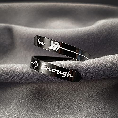 Opening Black Keep Going ring Stainless Steel Adjustable Never give up Jewelry Inspirational Opening Stacking Cute Hiphop Band - style: IM Enough