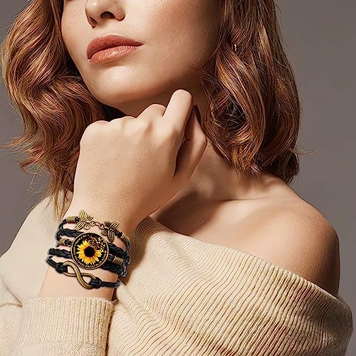 Boho Sunflower Gifts Sunflower Leather Bohemian Bracelet Birthday Gifts for Women Teens Granddaughter Wife Daughter Mom Friendship Bracelets for Her - color: Sunflower