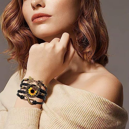 Boho Sunflower Gifts Sunflower Leather Bohemian Bracelet Birthday Gifts for Women Teens Granddaughter Wife Daughter Mom Friendship Bracelets for Her - color: Sunflower