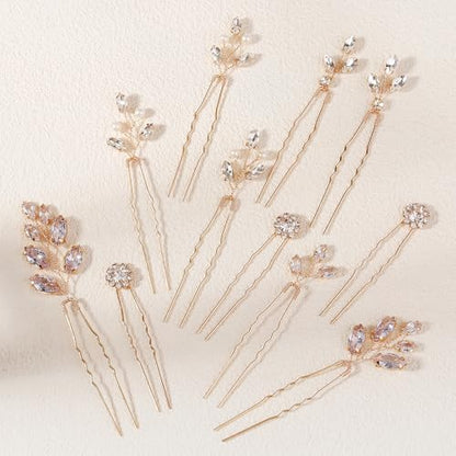 11 Pieces Bride Hair Pins Rhinestones Hair Accessories for Women Crystal Hair Piece for Wedding Bride Women Bridesmaids - color: 02 Gold-TJ-1211