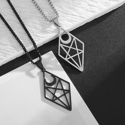 Stainless Steel Inverted Five-Pointed Star and Moon Pendant Necklace Men Women Gothic Pagan Satanic Magic Jewelry - color: golden