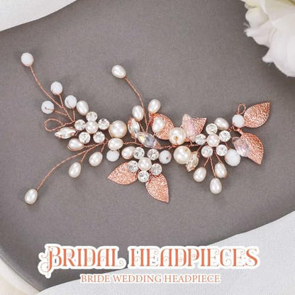 GORAIS Bride Wedding Hair Vine Pearl Bridal Headpieces Leaf Hair Accessories for Women and Girls(b-rose gold) - color: b-rose gold