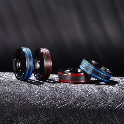 King Will Mens Tungsten Rings for Men Two Tone Grooved Mens Wedding Band Cool - color: Black & Red Two Groove