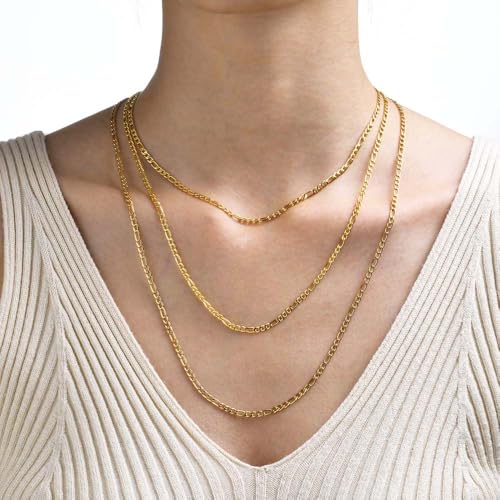 Stainless Steel Figaro Link Chain Necklace For Men Women, 3mm 4mm 5mm 7mm Width, 18k Gold Plated 18 20 22 24 Inch Figaro Chain, No Tarnish Durable Waterproof Jewelry - color: 4MM Gold, size: 24inches
