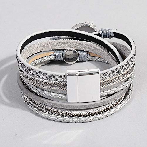 Artilady Leather Wrap Bracelet for Women, Pearl Beaded Bangle Stack Jewelry | Easy on-off, Elegant Handmade Multi-Layered, Daily Casual Date Beach Vacation, Gift for Ladies, Mother, Sister & Friend - style: Grey with druzy