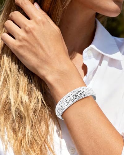 Intricate Floral Pattern Cuff Bracelet for Women - Sterling Silver Bangle, Bohemian Chunky Wide Bracelet Silver & Gold - color: Silver
