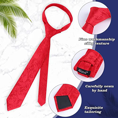 Alizeal Mens Gradient Paisley Necktie and Pocket Square Set | Elegant Design Perfect for Weddings Banquets Business Formal Events - color: 170-red