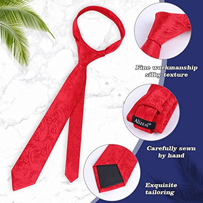 Alizeal Mens Gradient Paisley Necktie and Pocket Square Set | Elegant Design Perfect for Weddings Banquets Business Formal Events - color: 170-red