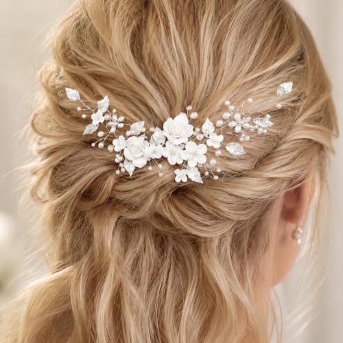 CASDRE Flower Bride Wedding Hair Vine Pearl Bridal Headpiece Leaf Hair Accessories Hair Piece for Women and Girls (A Silver) - color: A Silver
