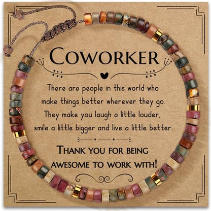 Inspirational Bracelet Gifts for Women, Natural Stone Beaded Bracelets | Thinking of You Get Well Soon Encouragement Healing Bracelets Christmas Day Birthday Gifts for Women Friends Sister - color: A-T JASPER STONE-COWORKER