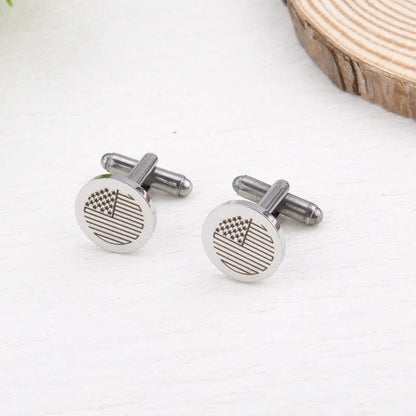 Silver Cufflinks for Men Wedding Engagement Gifts for Him Cuff Links 2Pcs Round Stainless Steel Engraved Cufflink for Shirt - color: American Flag