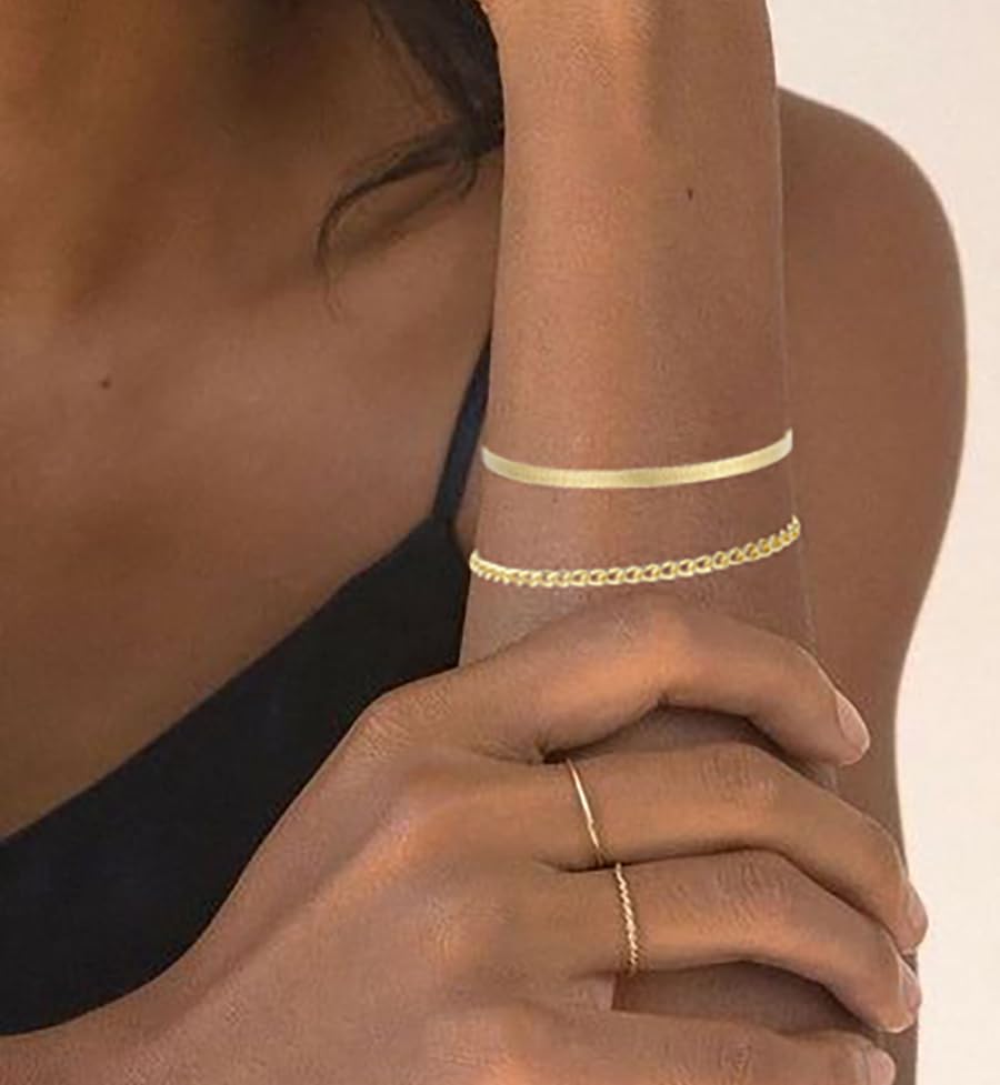 Gold Bracelets Set for Women Trendy, 14K Real Gold Plated Jewelry for Women Dainty Chain Bracelet Stack, Non Tarnish Gold Stackable Bracelets Pack Fashion Accessories Gifts - color: Style2-gold