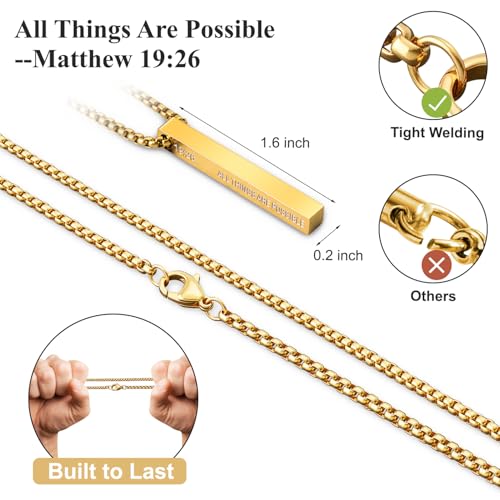 Romass 2Pcs Pendant Necklace for Men,Stainless Steel Silver Black Gold Bible Verse Chains for Men Vertical Bar Pendant Gifts Jewelry Box 16-24 Inches - size: 18 in, style: 2Pcs(silver+gold) 1.6 "* 0.2'' pendant