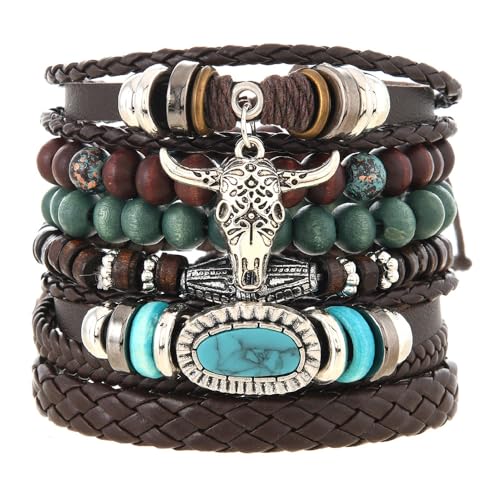 LOTSOF Western Turquoise Beaded Bracelet, Chic Stack Beaded Western Style for Country Concerts, Cowgirl Outfits & Boho Jewelry - color: 6 PCS Cow Head Bracelets